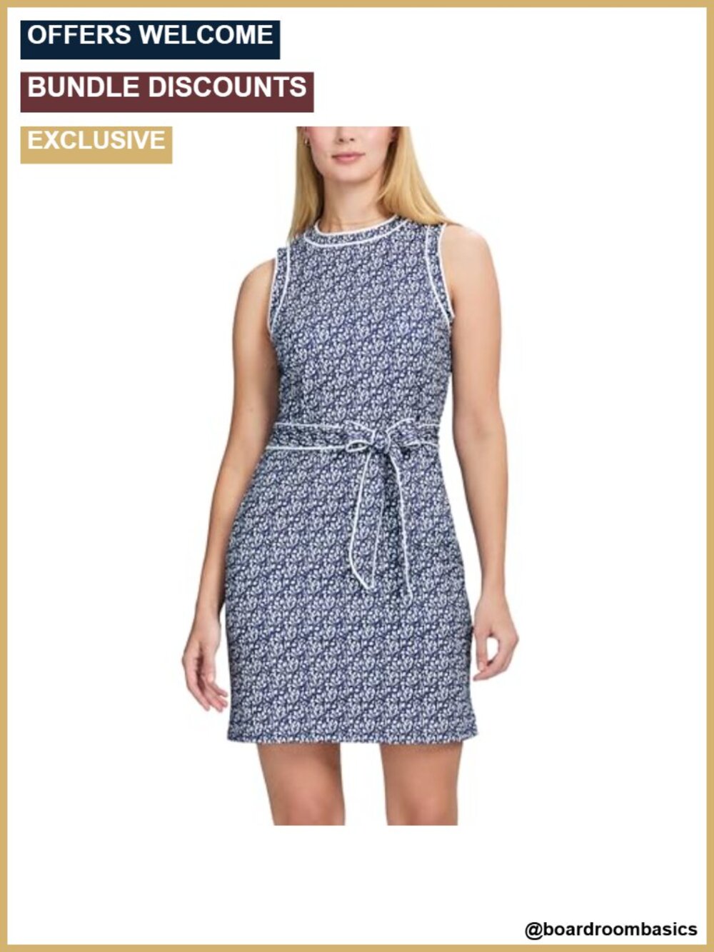 Women's Sleeveless Belted Athletic Dress Crew Neck Stretch Golf Tennis